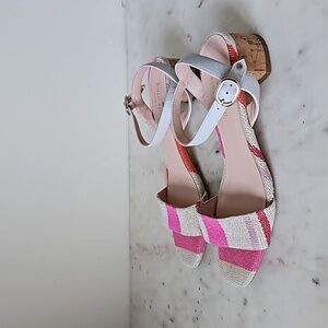 KATE SPADE: pretty pink leather and fabric block heel sandals